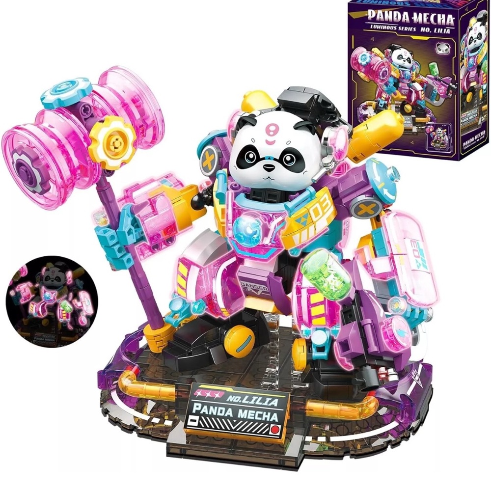 Panda Mecha Building Set - Pink and Purple